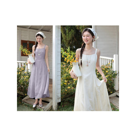 鹿向南「浅杏叙语」米杏色短袖连衣裙夏季新款显瘦气质优雅长裙女 商品图4