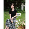 鹿向南「星朵柠野」复古格纹半身裙女夏新款不规则高腰显瘦中长裙 商品缩略图4