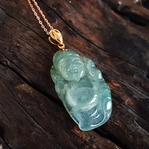 【天然正品】A货翡翠AU750黄金镶天然细腻冰种财神造型（招财纳福）翡翠吊坠项链37.8*17.0*5.2MM（皆取最大值）250326NJS16 商品图3