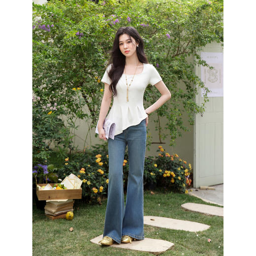 鹿向南「白柔月光」气质莱赛尔杏色T恤女夏季新款不规则短袖上衣 商品图4