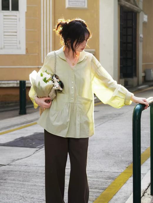 浮生八记/26A017/全棉轻薄青果鸡心领抽皱设计灯笼袖衬衫 商品图3