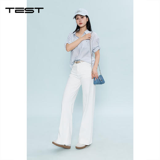 夏上新白色设计感垂感直筒高腰牛仔裤3262015 商品图3