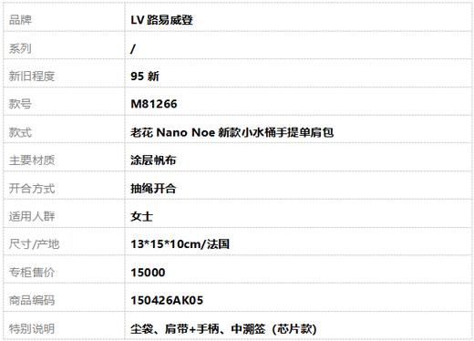 【95新】LV路易威登M81266老花Nano Noe新款小水桶手提单肩包女士150426AK05 商品图10