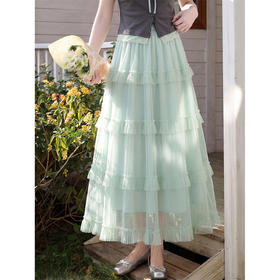 鹿向南【0420/20:00新品前1小时5折限量100件】仙女风绿色半身裙