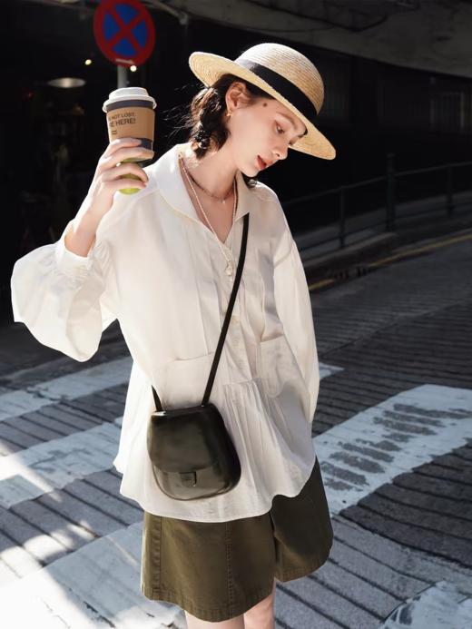 浮生八记/26A017/全棉轻薄青果鸡心领抽皱设计灯笼袖衬衫 商品图1