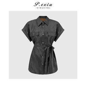 PanYiXiu/潘依绣100%桑蚕丝皮子缎极简风显瘦高级短袖翻领衬衫 YL1731