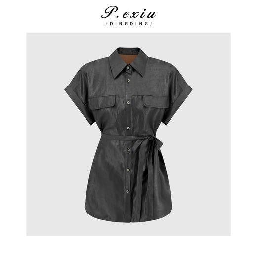 PanYiXiu/潘依绣100%桑蚕丝皮子缎极简风显瘦高级短袖翻领衬衫 YL1731 商品图0