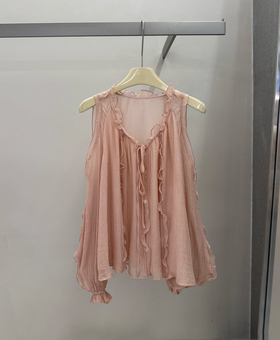 【门店同款】ENJOY夏季薄雾玫瑰木耳边露肩上衣 171543077