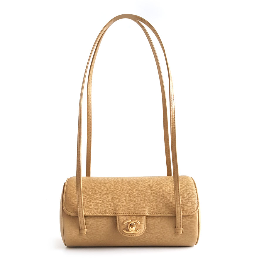 【全新】CHANEL香奈儿AS6143 B23483 U654826P奶茶色荔枝牛皮保龄球圆筒包单肩包腋下包女士080426TJ11