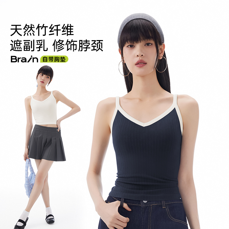 89元任选2件！【半练TA044 V领竖条纹吊带】款式又辣又飒，完美适配美式休闲运动风~0524返团