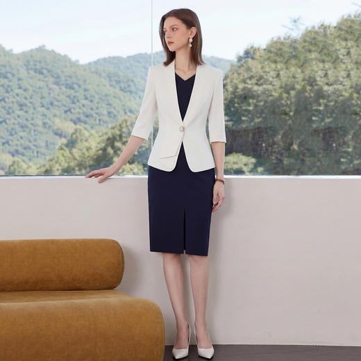 IWY/七分袖白色职业西装外套女夏季通勤两件套收腰显瘦ol工作服C6462+Q150 商品图2