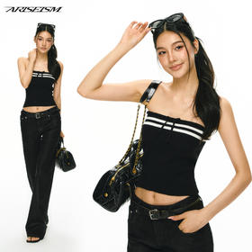 Ariseism 美式复古撞色条纹毛衣抹胸女夏季新款外穿上衣