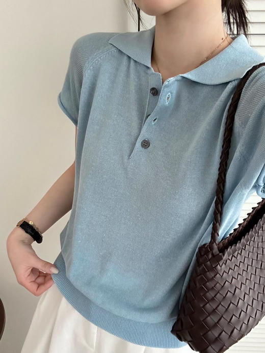 isabelle marran高智感老钱风翻领亚麻POLO衫JS3699002 商品图7