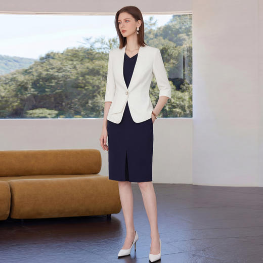 IWY/七分袖白色职业西装外套女夏季通勤两件套收腰显瘦ol工作服C6462+Q150 商品图3