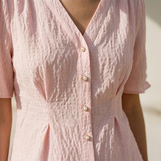 PALUOPO/PL暗纹提花V领灯笼短袖真丝上衣重磅桑蚕丝女式T恤ES23559Z-A 商品图9