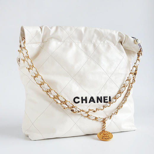 【95新】CHANEL香奈儿22Bag系列AS3260 B08038 10601小号白色黑字22bag垃圾袋单肩包女士140426NJT24 商品图2