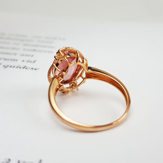 【天然正品】AU750玫瑰金镶钻镶天然近全净体粉色近2克拉碧玺戒指15号（戒圈可改）281025AH21 商品图5