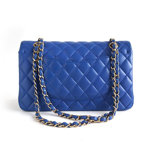 【95新】CHANEL香奈儿CF系列A01112 Y04059 NC023中号蓝色金扣羊皮CF链条包单肩包女士140426NJT22 商品图3