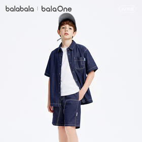 【balaOne】巴拉巴拉男童短袖衬衫儿童中大童牛仔2026新款夏百搭