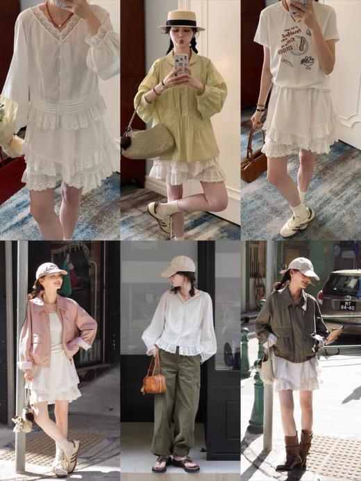 浮生八记/26A004/26A003/铃兰刺绣灯笼袖花边衬衫A字双层套装 商品图1