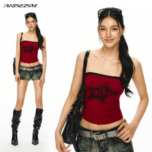 Ariseism 美式复古黑色五角星印花抹胸女夏季新款外穿上衣 商品图4