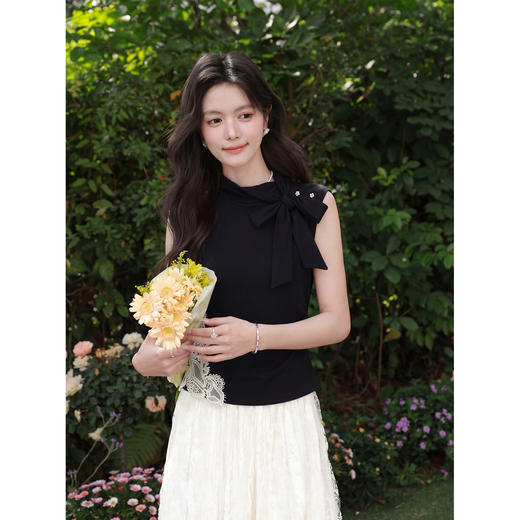 鹿向南「墨羽云边」黑色背心上衣女夏季韩系漂亮无袖外穿内搭吊带 商品图2