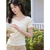 鹿向南「白茶清欢」法式小资米杏色短袖T恤女2026夏新款修身上衣 商品缩略图0