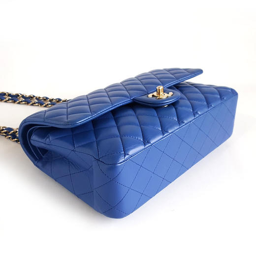 【95新】CHANEL香奈儿CF系列A01112 Y04059 NC023中号蓝色金扣羊皮CF链条包单肩包女士140426NJT22 商品图5