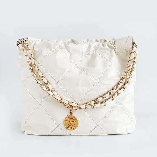 【95新】CHANEL香奈儿22Bag系列AS3260 B08038 10601小号白色黑字22bag垃圾袋单肩包女士140426NJT24 商品图4