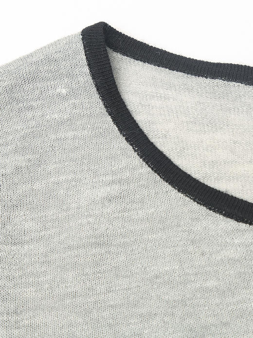 浅灰色撞色边针织两件套女 夏季短袖开衫 + 吊带背心套装显瘦百搭上衣 商品图3