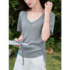 鹿向南「雾入松海」灰色V领短袖针织衫夏新款宽松显瘦气质上衣女 商品缩略图2