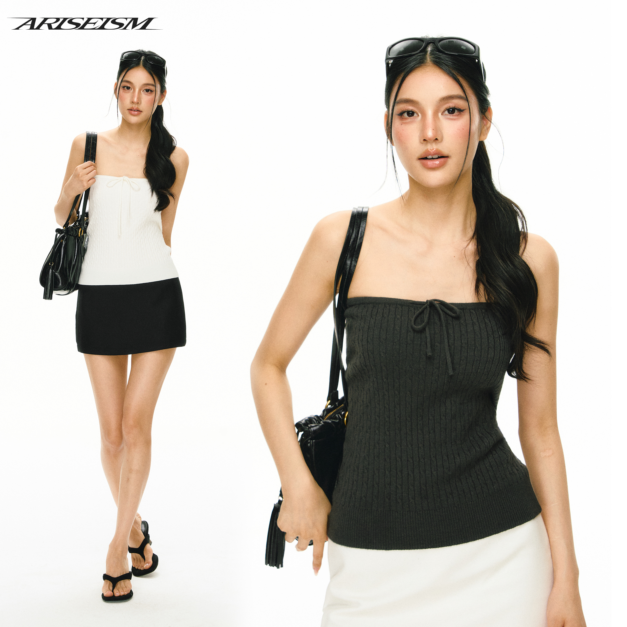 Ariseism 美式复古长款合体毛针织抹胸女夏季新款外穿上衣