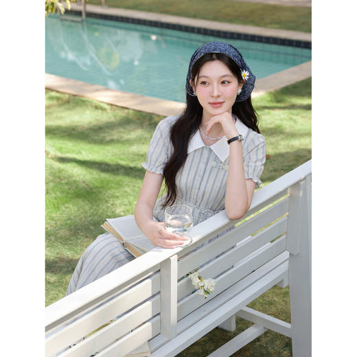 鹿向南「夏屿温茶」浅蓝色衬衫连衣裙女夏季新款洋气法式修身长裙 商品图4