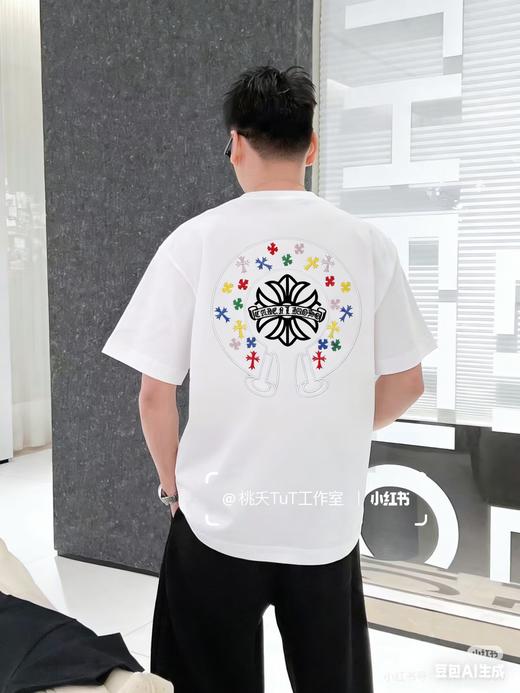 高品质版本 克罗心彩色梵文马蹄花刺绣圆领短袖T恤 商品图2