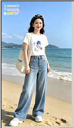 602078超薄夏款时尚亮钻阔腿牛仔裤