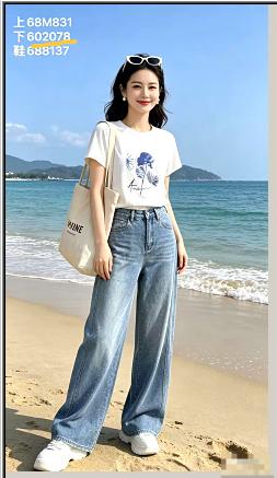 602078超薄夏款时尚亮钻阔腿牛仔裤 商品图0