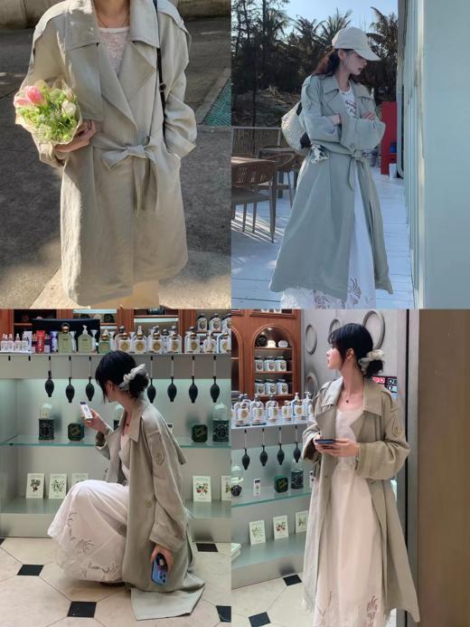 浮生八记/26A002/羊毛天丝肌理感垂坠双排扣长短款风衣 商品图0