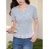 鹿向南「蓝海清风」设计感蓝色T恤短袖蕾丝荷叶边修身上衣女夏季 商品缩略图3