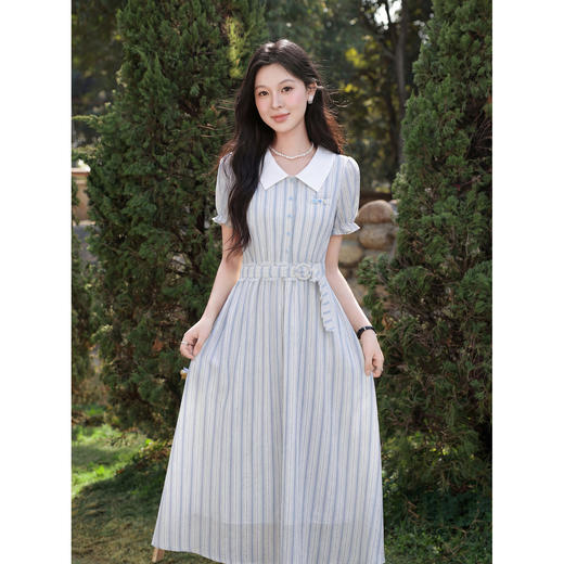 鹿向南「夏屿温茶」浅蓝色衬衫连衣裙女夏季新款洋气法式修身长裙 商品图1