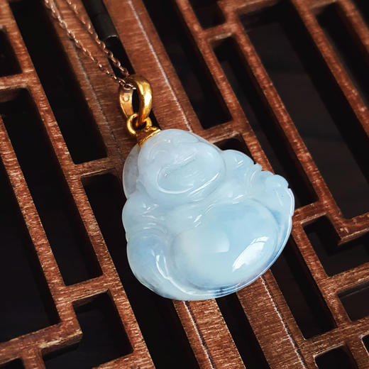 【天然正品】A货翡翠周大福足金镶天然细腻糯冰种佛公造型翡翠吊坠项链30.6*22.8*6.1MM（皆取最大值）260326NJS17 商品图7