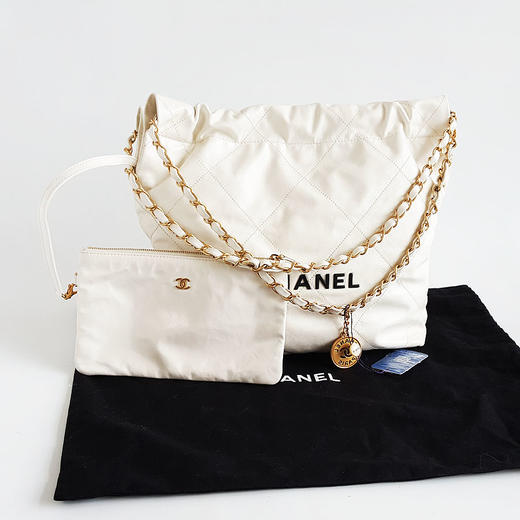 【95新】CHANEL香奈儿22Bag系列AS3260 B08038 10601小号白色黑字22bag垃圾袋单肩包女士140426NJT24 商品图1