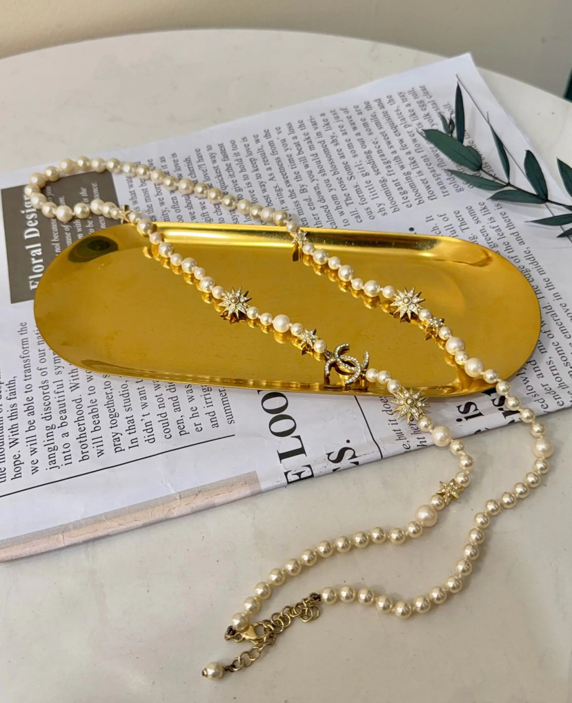 Chanel 珍珠 六芒星 水钻项链