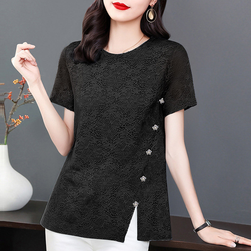短袖蕾丝上衣女2026年夏季新款大码女装女士t恤宽松漂亮小衫高级