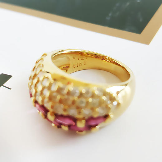 【天然正品】AU750黄金镶钻群镶天然宫廷风设计师款宽版1.21克拉红宝石戒指13.5号（戒圈可改）190326NJM27 商品图5
