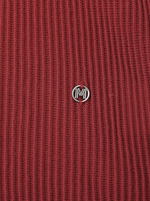 酒红色坑条针织短袖 T 恤女 夏季修身显瘦圆领薄款百搭弹力打底上衣 商品图3