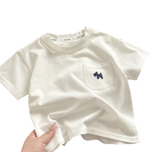 【简约百搭❗️儿童纯棉T恤】经典基础款，胸前口袋点缀蓝色小狗刺绣，面料柔软亲肤透气，圆领设计贴合颈部，宽松版型不挑身材，t恤宝宝新款童装女童宽松休闲上衣半袖QQ 商品图4