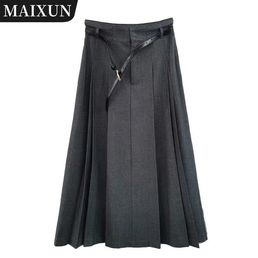 麦寻旋风灰长款半裙QHLBS08A 商品图0