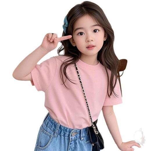 【童趣满满❗️女童百搭T恤】打造软萌少女感，柔和粉色温柔显白，小熊图案设计俏皮灵动，圆领剪裁贴合颈部，新款夏季儿童纯棉上衣中大童女孩洋气夏QQ 商品图4