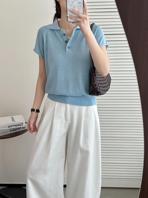 isabelle marran高智感老钱风翻领亚麻POLO衫JS3699002 商品图6