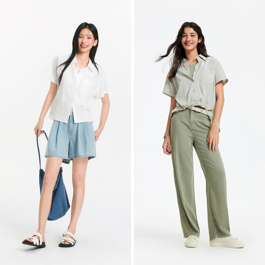 [商场同款]森马短袖衬衫女短背心oversize衬衣2025夏季新款两件套 商品图4